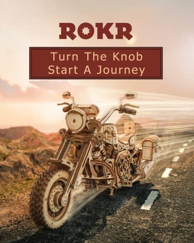 ROKR 3D Wooden Motorcycle Puzzle-Wood Model Car Kits to Build for Adults-Brain Teaser Gearjits Puzzle-1:8 Scale Cruiser Motorcycle as A Gift for ROKR