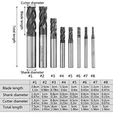 8pcs 2-12mm CNC Square Nose End Mills Set, Tungsten Carbide End Mill Bits, 4 Flutes Carbide End Mill Set Tungsten Steel Milling Cutter Tool Kit for ANKROYU