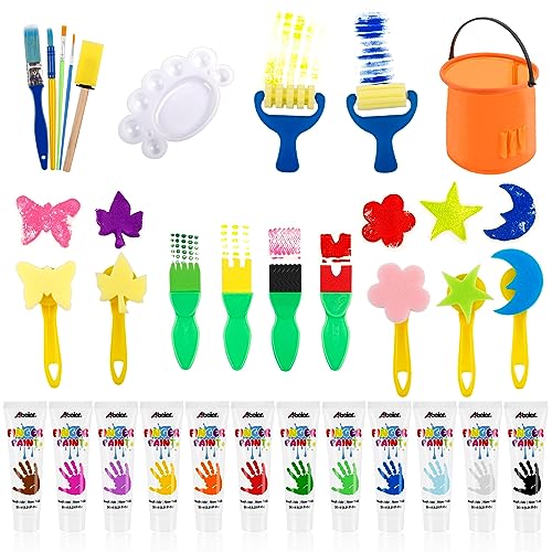 ABEIER Washable Finger Paint Kit for Toddlers, 12 Colors (1.21 oz) with Paint Tools, Safe Non-Toxic, Baby Safe Paint for Hand and Feet, Mess Free Art ABEIER
