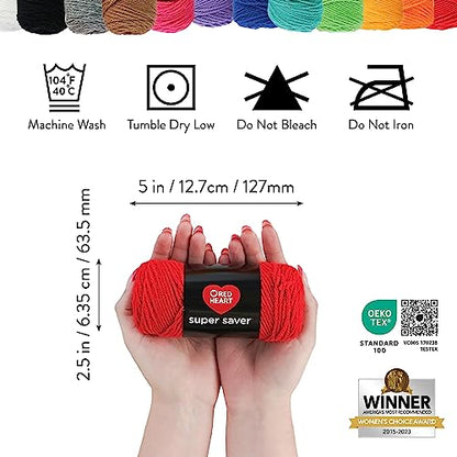 Red Heart Super Saver Soft Acrylic Yarn Beginners Stitchers Kit, with 12 Pack of 50g/1.7 oz. 4 Medium Worsted Yarn and Accessories for Knitting & - WoodArtSupply