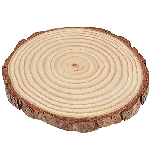 HAKZEON 8 PCS 8-9 Inches Natural Wood Slices, 4/5 Inches Thick Wood Rounds with Bark, Unfinished Wooden Discs for Crafts Rustic Wedding Ornaments, HAKZEON