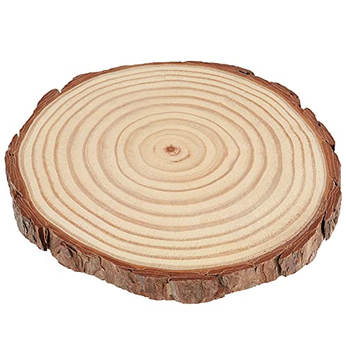 HAKZEON 8 PCS 7.1-7.8 Inches Natural Wood Slices, 4/5 Inches Thick Wood Rounds with Bark, Unfinished Wooden Discs for Crafts Rustic Wedding