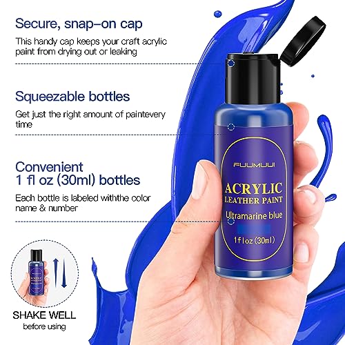 12 Colors Acrylic Leather Paint Kit for Shoes, Sneaker, Couches, Bags, Car Seat, Acrylic Leather Dye Set with Leather Preparer, Acrylic Finisher for Fuumuui