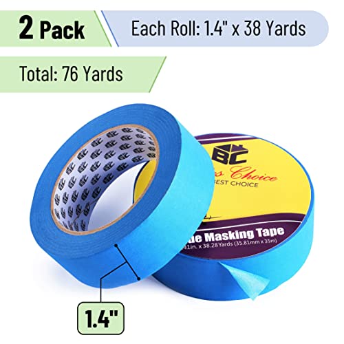 Bates- Painters Tape, 1.4 inch Paint Tape, 2 Pack, 38 Yards, 76 Yards in Total Painting Tape, Masking Tape, Blue Masking Tape, Wall Safe Tape, Paint - WoodArtSupply