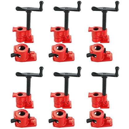 Acymner Wood Gluing Pipe Clamp Set | 1/2" Heavy Duty Woodworking Cast Iron Pipe Clamps Quick Release Pipe Wood Clamps (6 Pack, 1/2") - WoodArtSupply