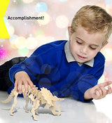 Puzzled 3D Puzzle Triceratops Dinosaur Wood Craft Construction Model Kit Fun & Educational DIY Wooden Toy Assemble Dino Model Unfinished Craft Hobby Puzzled