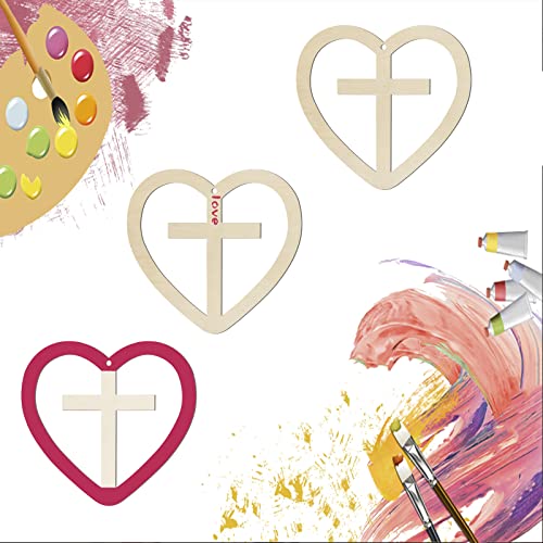 Heart Shape Wooden Cross Wooden Blank Wood with Twines Art Unfinished Ornaments for Christmas Wedding Birthday Party Valentine's Day Decoration 20Pcs Zontween