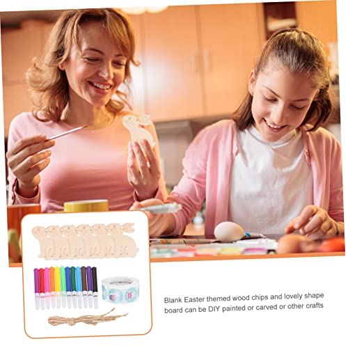 SEWOART 1 Set Wooden Painting Toy Unfinished Wood Bunny Chips Wood Cutouts Unfinished Bunny Wood Slices Easter Party Hanging Ornament Easter Chips SEWOART