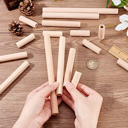 OLYCRAFT 38pcs Hollow Wooden Rods 5/10/15/20cm Beech Wooden Dowel Rods Unfinished Natural Wood Craft Dowel Rods Hardwood Sticks for DIY Projects