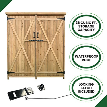 Hanover Outdoor Storage Shed, Double Door Wood Shed for Tools and Garden Supplies with Shelf and Locking Latch, 36 Cu.Ft. Capacity (4.4' x 5' x - WoodArtSupply