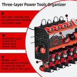KAFAHOM Power Tool Organizer with Charging Station, Built in 8 Outlet Power Strip,Large 8 Drill Holder Wall Mount, Heavy Duty Metal Power Tool KAFAHOM