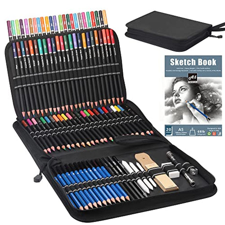 Kalour 96 Pack Drawing Set Sketching Kit,include 72 Colored Pencils and 24 Sketch Kit with Sketch Book,Art Supplies for Drawing,Sketching and KALOUR