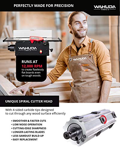 Wahuda Tools Jointer - 10-inch Benchtop Wood Jointer, Spiral Cutterhead Portable Jointer, Cast Iron Tables w/Pull Out Extensions, 4-Sided Carbide WAHUDA TOOLS