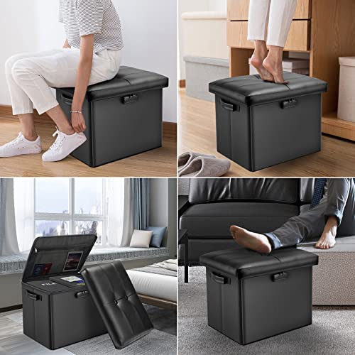DocSafe Storage Ottoman with Lock,Fireproof Folding Ottoman Foot Rest Stool Storage Chest with Storage Safe for Important Documents,Waterproof 17 DocSafe