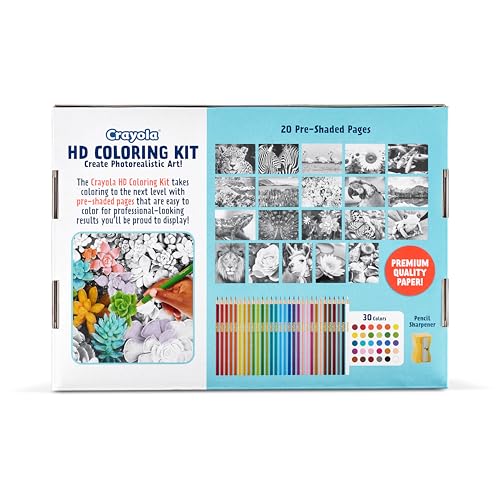 Crayola HD Coloring Kit, 30 Colored Pencils & 20 Premium Coloring Pages, Gift