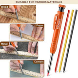 Hiboom 2 Pack Solid Carpenter Pencils with Pencil Cap and 18 Refills, Long Nose Deep Hole Mechanical Pencil Marker, Scribe Tool with Built-in Hiboom