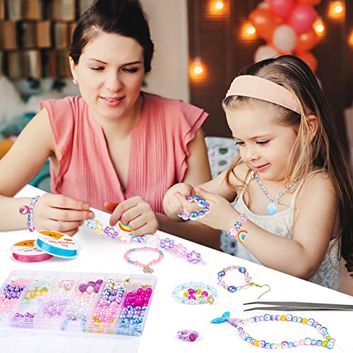 Cludoo 773Pcs Mermaid Charm DIY Beads for Jewelry Making, Unicorn DIY Bracelet Making Bead Kit for Kids Girls with Pearl Starfish Shell, Ocean Pearl Cludoo