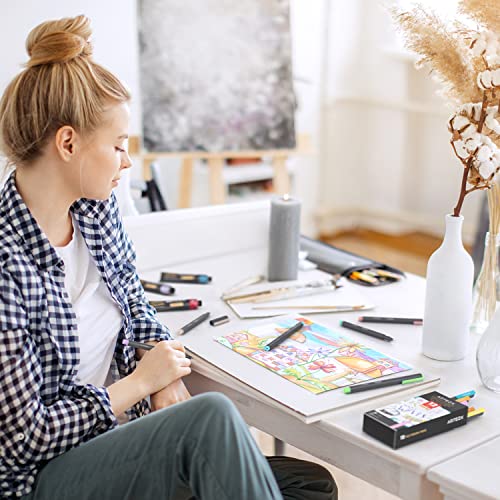 ARTEZA Felt Tip Pens, Set of 12 Pastel Brush Tip Calligraphy Pens for Note Taking, Sketching, Cross-Hatching, and Outlining, Dye-Based Ink, ARTEZA