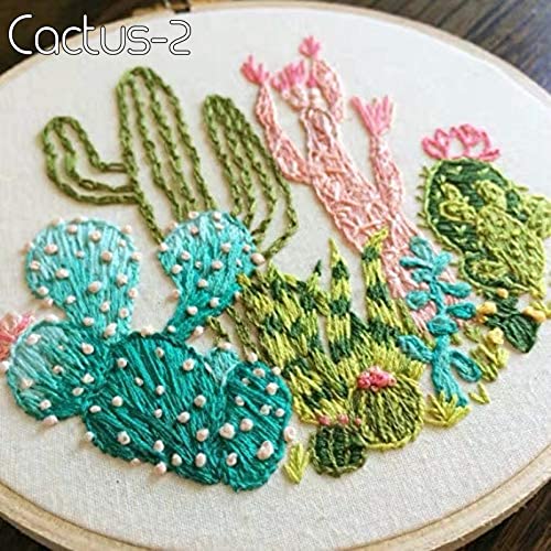 Highkick Embroidery Starter Kits for Adults Beginners with Stamped Pattern, Embroidery Floss + Needles + Hoop, Cactus Series, 3 Pack - WoodArtSupply