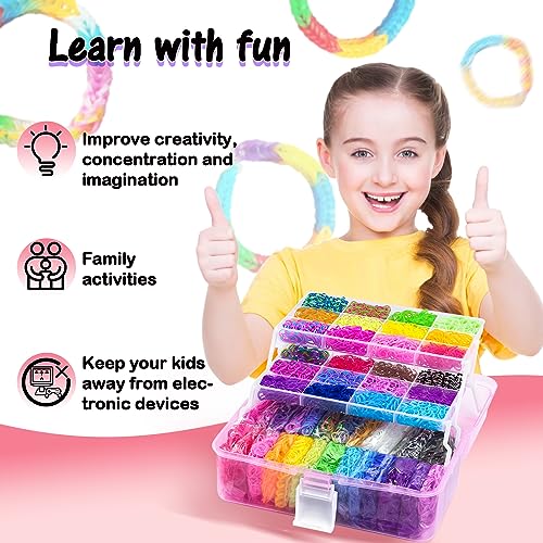 FUNZBO 15000+ Rubber Band Bracelet Kit - 28 Colors Rubber Band Bracelet Making Kit, Loom Bracelet Making Kit, RubberBand Bracelets Kit, Gifts for - WoodArtSupply