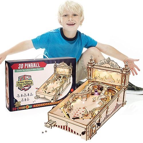 Unique Gift for Men/Dad/Teens, ROBOTIME 3D Puzzle Wooden Pinball Machine Model to Build, STEM Fun Toys for Kids and Adults, Tabletop Pinball Game, ROBOTIME