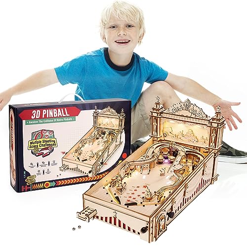 Unique Gift for Men/Dad/Teens, ROBOTIME 3D Puzzle Wooden Pinball Machine Model to Build, STEM Fun Toys for Kids and Adults, Tabletop Pinball Game,
