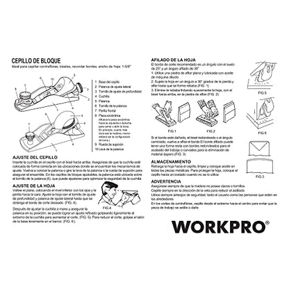 WORKPRO W052002 Block Plane, 1-5/8 In. Wide Blade, Cast Iron Body, Adjustable Cutting Depth, Black (Single Pack) - WoodArtSupply