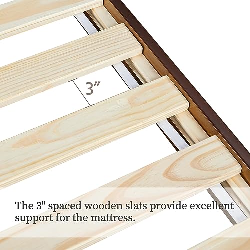 Yaheetech Full Bed Frame Deluxe Natural Solid Pine Wood Platform Bed, Reserved Holes for DIY Headboard/Wooden Slats Support/7.5 inch Clearance