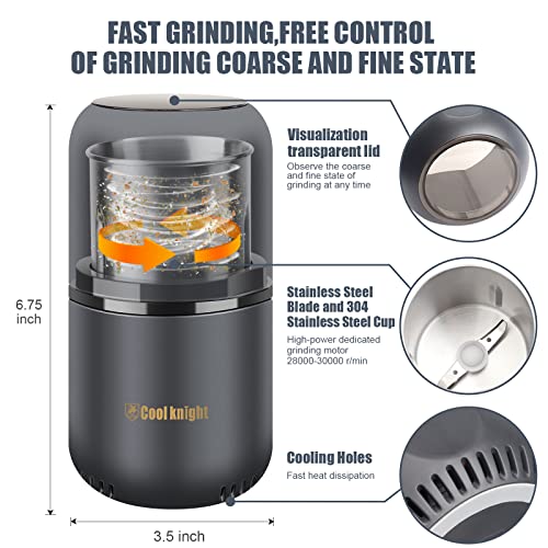 COOL KNIGHT Herb Grinder [large capacity/fast/Electric ]-Spice Herb Coffee Grinder with Pollen Catcher/- 7.5" (Grey) COOL KNIGHT