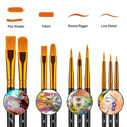 Paint Brush Set, 10 Pcs Paint Brushes for Acrylic Painting, Round Pointed Tip Detail Small Paint Brush for Oil Watercolor Canvas Face Body Boards - WoodArtSupply