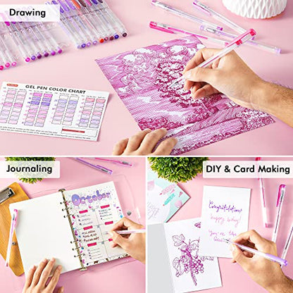 Shuttle Art 60 Pack Tone , Pink Purple Gel Pens with 30 Refills for Adults Coloring Books Journaling Drawing Nature, Landscapes, Animals Scenes - WoodArtSupply