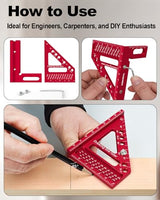 Premium Carpenter Square Hole Scribing Ruler Precision Woodworking Tool 22.5-90 Degree Measuring Ruler with Angle Pin Versatile Speed Square for ViewReal