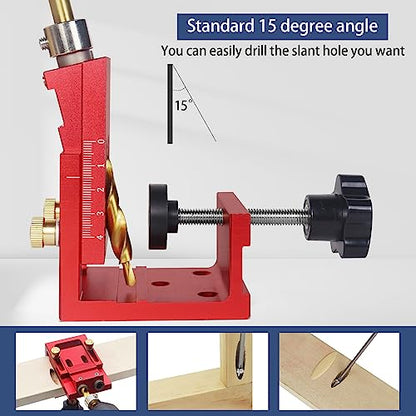 HFM Pocket Hole Jig Kit Adjustable Woodworking Tools Pocket Dowel Hole Jig System Set Wood Woodwork Guides Joint Angle Tool Carpentry Locator. - WoodArtSupply