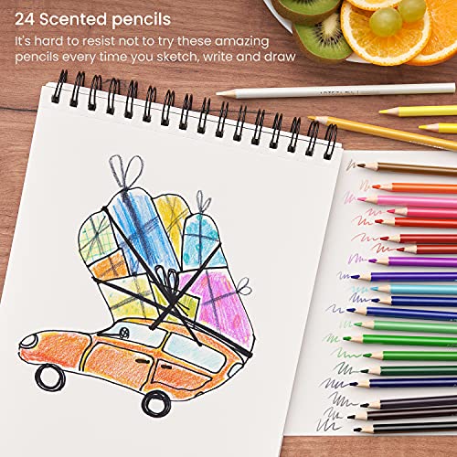 Arteza Kids Scented Colored Pencils, Set of 24 Easy-to-Grip Pencil Crayons, Triangular Shape, Pre-Sharpened, Art and School Supplies for Arts and Arteza Kids