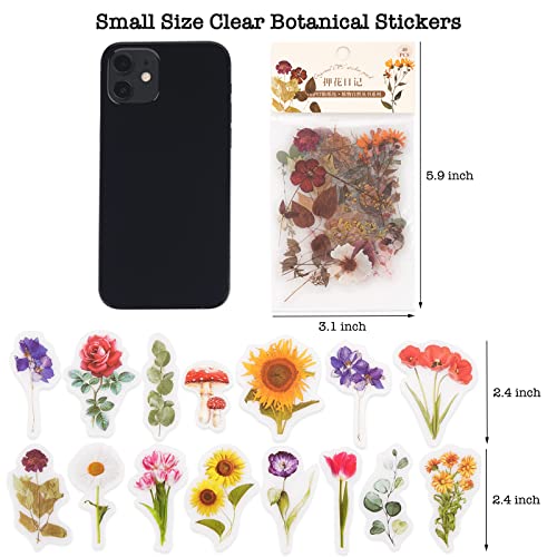 Knaid Botanical Stickers Set (320 Pieces) Pressed Flower Resin Decals Transparent Daisy Tulip Eucalyptus Leaf Mushroom Journaling Sticker for Knaid