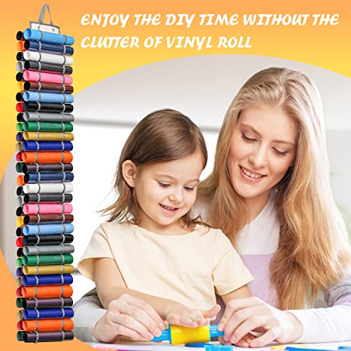 DKHDBD Vinyl Roll Holder with 60 Compartments and Keeper Door Hooks Strap, Clear Organizers Wall Mount for Home Craft Closet (Grey) DKHDBD