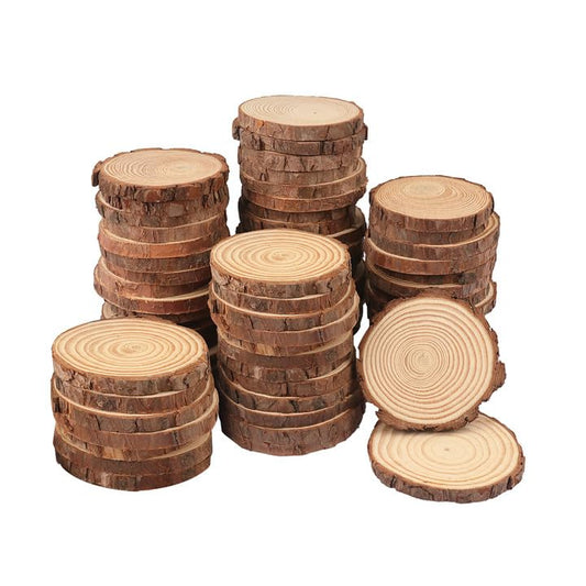 90 PCS 3-4 Inch Natural Wood Slices, Unfinished Pine Wood Circles with Barks for Coasters, DIY Crafts, Christmas Rustic Wedding Ornaments and Centerpieces,by GNIEMCKIN.