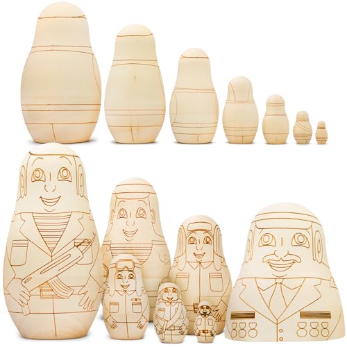 AEVVV Blank Nesting Dolls to Paint Set 7 pcs - Unpainted Russian Nesting Dolls Russian Officers - Unfinished Wooden Crafts to Make Your Own AEVVV