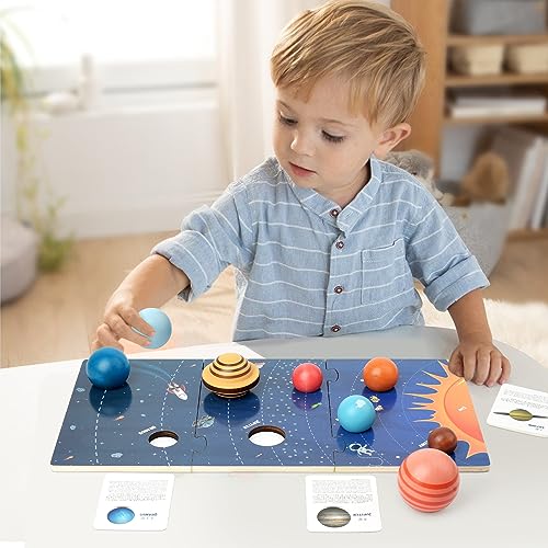 Wooden Solar System Model Board, Montessori Toys Planets Puzzle Science STEM Space Learning for Kids 4-8 with 3D Planets Models, Prechool Educational - WoodArtSupply