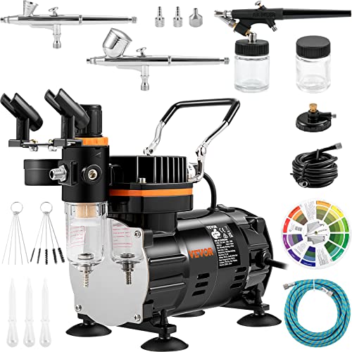 VEVOR Airbrush Kit, Professional Airbrush Set with 1/5 HP Compressor & 3 Airbrushes, Airbrushing System Kit with Multi-Purpose Dual-Action Gravity VEVOR