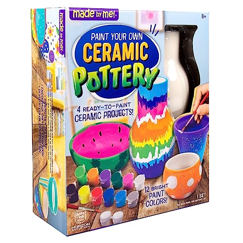 Made By Me Paint Your Own Ceramic Pottery, Fun Ceramic Painting Kit for Kids, Paint Your Own Ceramic Pottery Dish, Flower Pot, Vase & Bowl, Great Made By Me