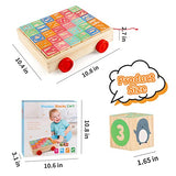 Joqutoys Wooden Building Blocks for Toddlers 1-3, Large Wood Baby Stacking Blocks Set for Kids, 30 PCS Alphabet Blocks with Toy Wagon, Educational Joqutoys
