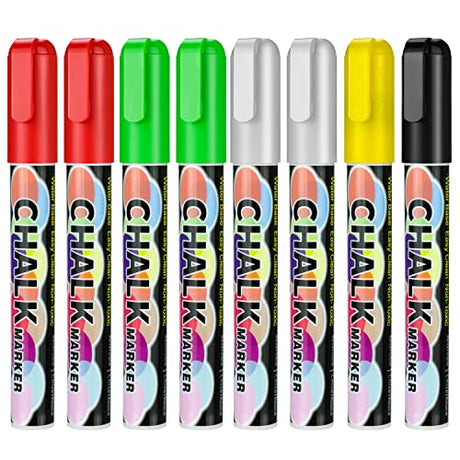 CeleMoon Liquid Chalk Markers 8 Pack Christmas Theme Color, Wet Erase Neon Maker Pens for Painting Drawing Writing on Blackboard, Chalkboard, Glass, CeleMoon