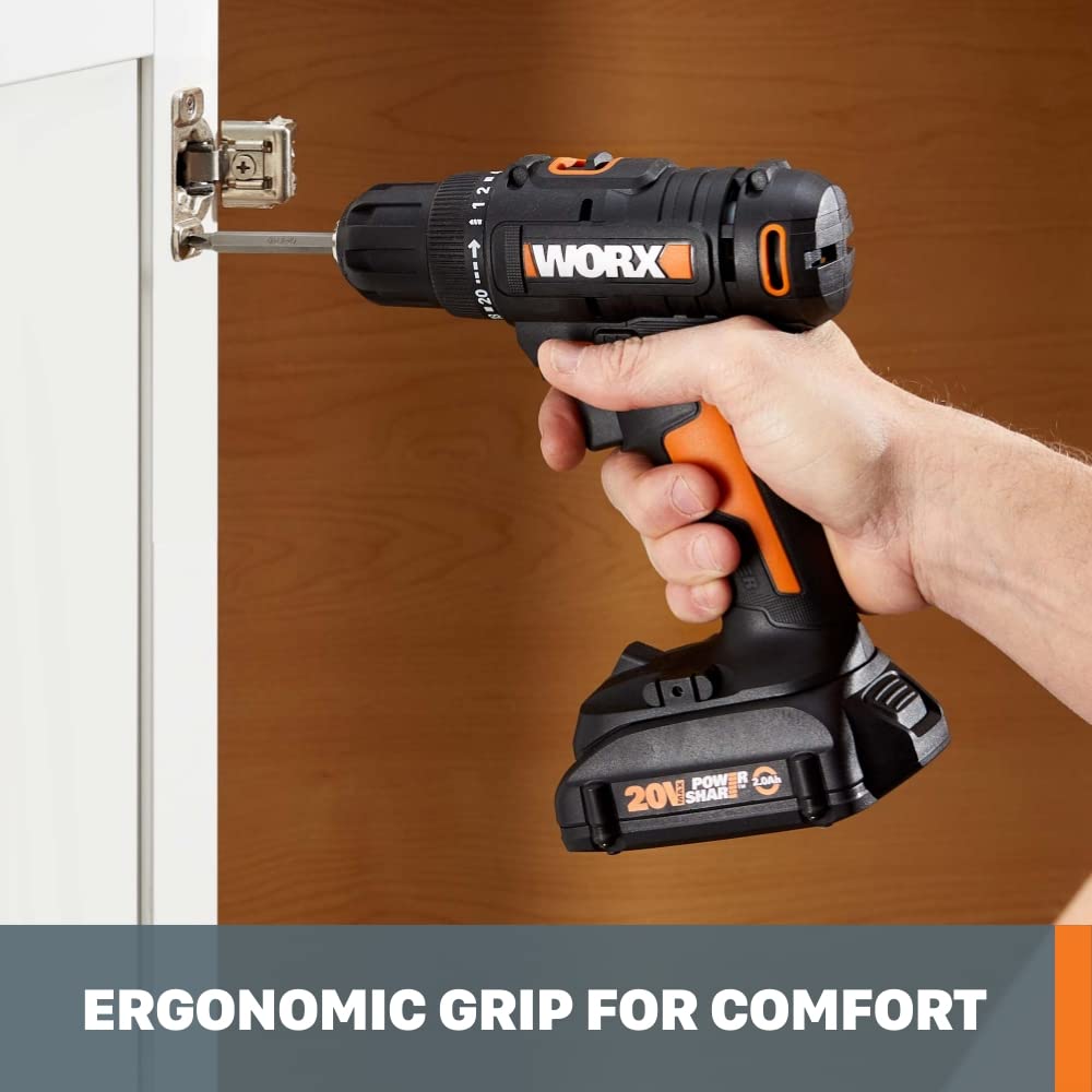 Worx 20V 3/8" Cordless Drill with 84pc Accessory Kit, Variable 2-Speed Drill Set 265 In-Lbs Torque 20+1 Clutch, Lightweight Compact Drill Driver WORX