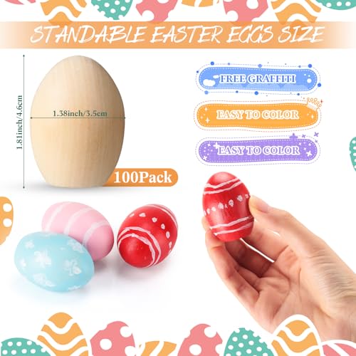 Beeveer 100 Pcs Easter Wooden Eggs for Crafts Smooth Standable Wooden Easter Eggs to Paint Flat Bottom Unfinished Fake Chicken Eggs for Easter DIY - WoodArtSupply