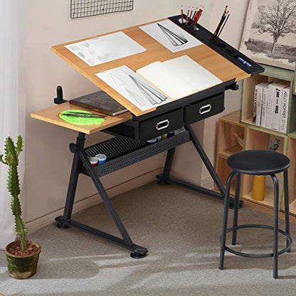 Topeakmart Height Adjustable Drafting Table Drawing Desk Tiltable Tabletop Art Craft Work Station with Stool for Artists Painters Students Adults