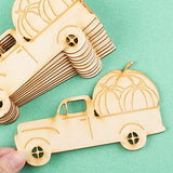 Pack of 12 Unfinished Wood Fall Pickup Trucks - Made in USA - Harvest Pumpkin Truck Wooden Shapes for Autumn, Thanksgiving Halloween, Decorations, Factory Direct Craft
