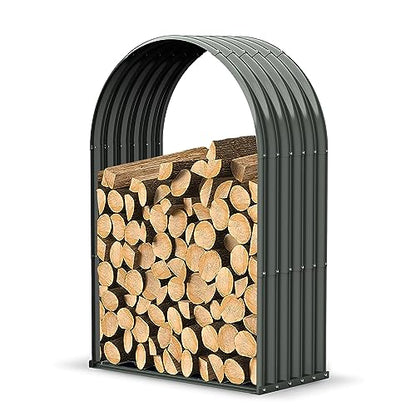 A ANLEOLIFE Galvanized Steel Firewood Storage Shed Outdoor Corrugated Metal Log Rack, Heavy Duty Log holder Lumber Storage Stand -Arch Gray - WoodArtSupply