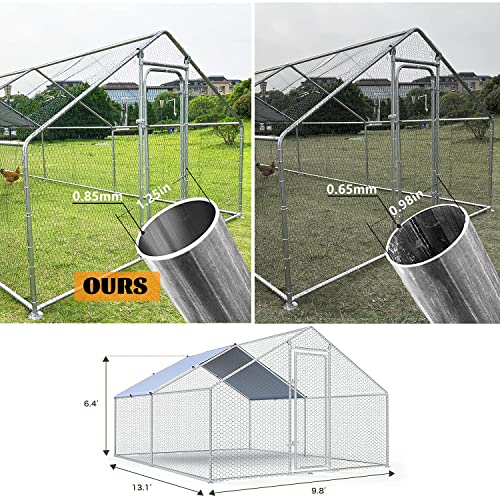 Large Metal Chicken Coop Walk-in Poultry Cage Chicken Run Pen Dog Kennel Duck House with Waterproof and Anti-Ultraviolet Cover for Outdoor Farm - WoodArtSupply