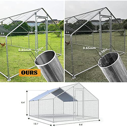 Large Metal Chicken Coop Walk-in Poultry Cage Chicken Run Pen Dog Kennel Duck House with Waterproof and Anti-Ultraviolet Cover for Outdoor Farm - WoodArtSupply